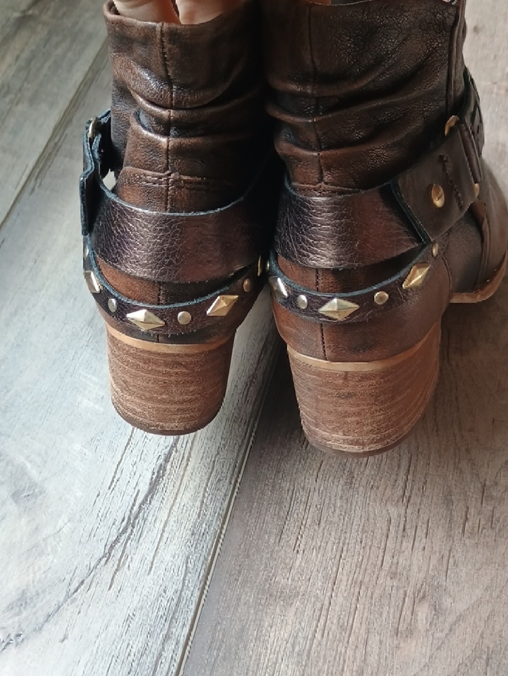 Earth Brown Distressed Leather Ankle Boots with Buckle Strap - Picture 5 of 11